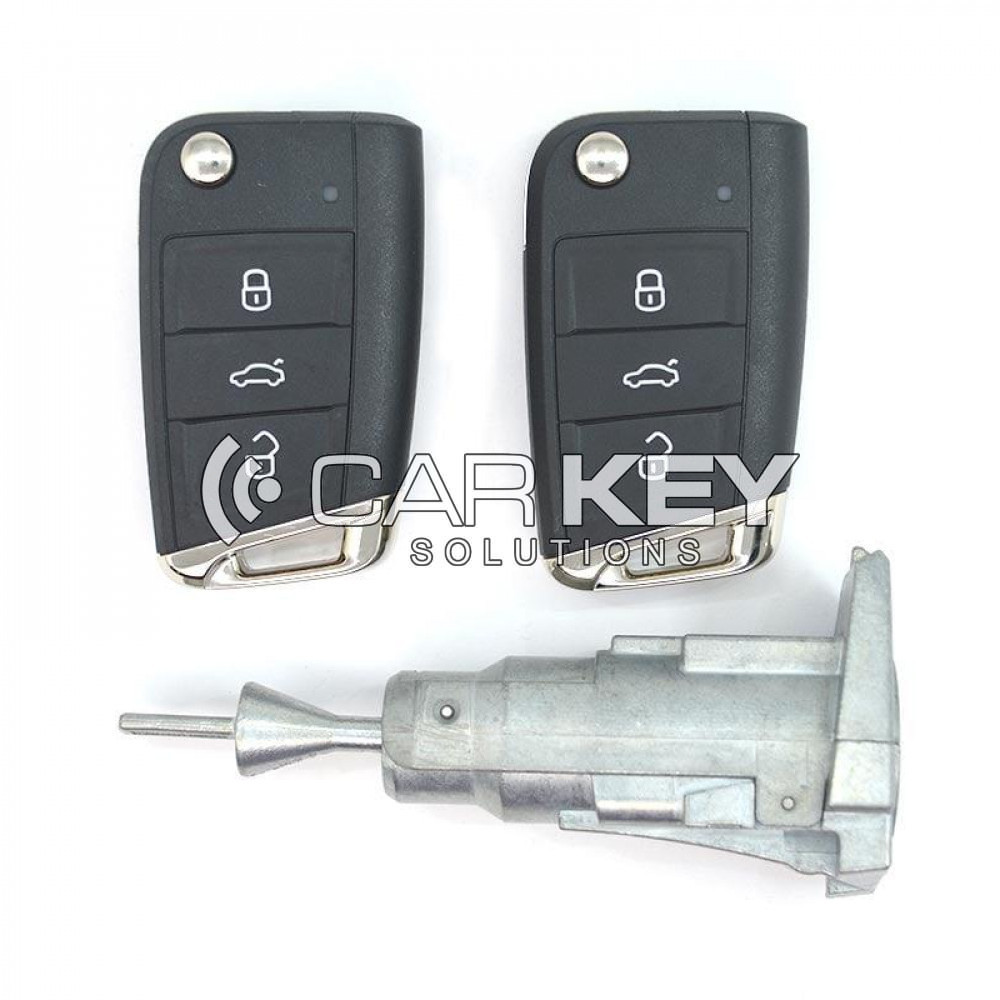 Volkswagen MQB BG Neuer Typ Original 2x Klappschlüssel 3 Tasten 433MHz mit Schlossset